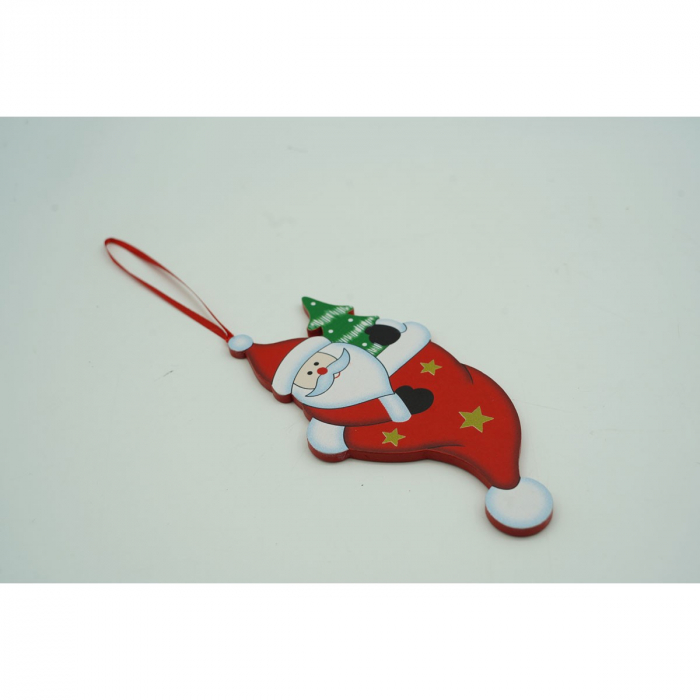 Ornament de brad Mos Craciun in caciula, Flippy, rosu, lemn, 14 cm [3]