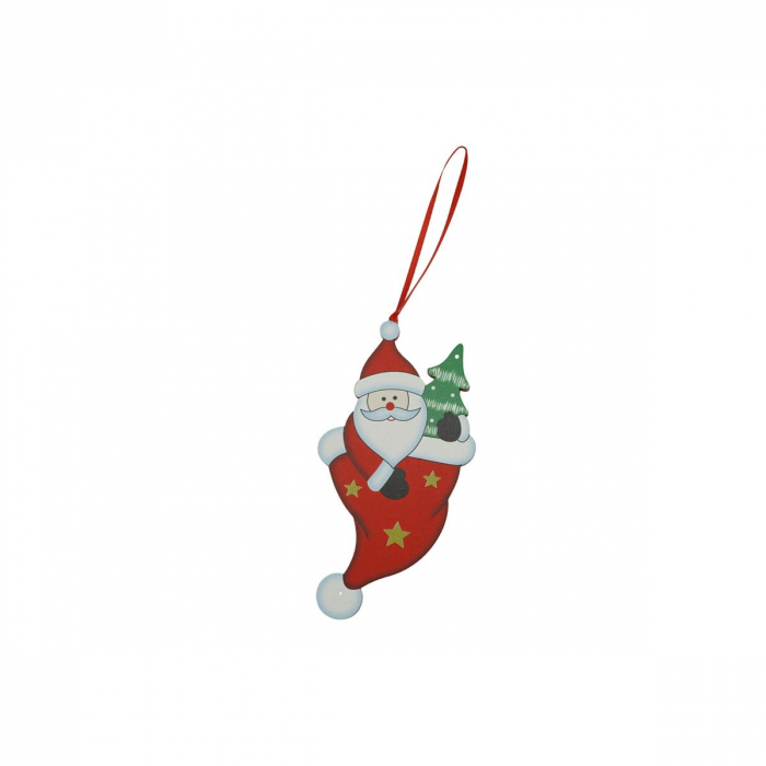 Ornament de brad om de zapada in ciorap, Flippy, rosu, lemn, 14 cm [2]