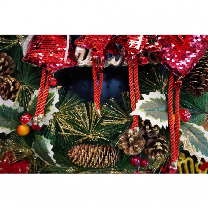 Ornament de brad pom de craciun cu paiete, Flippy, rosu, lemn, 25 cm [6]