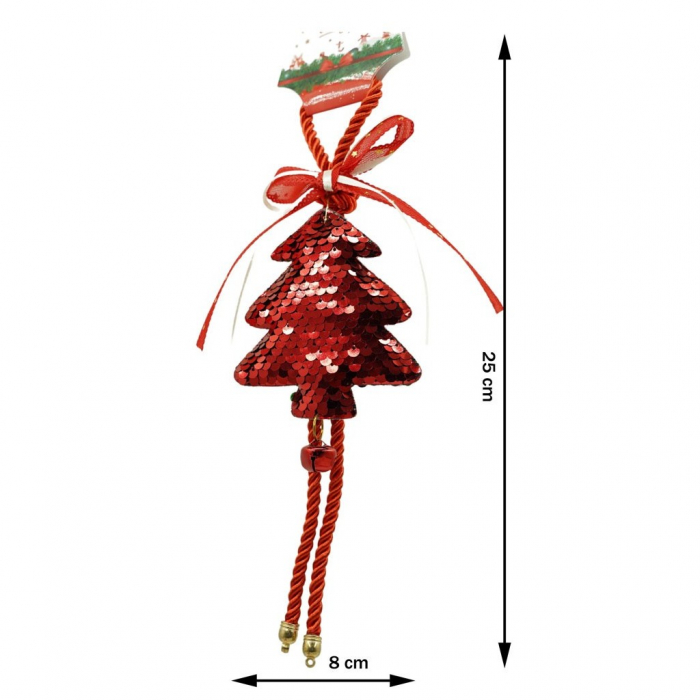 Ornament de brad pom de craciun cu paiete, Flippy, rosu, lemn, 25 cm [2]