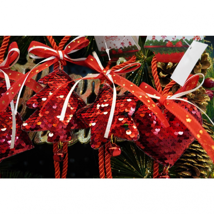 Ornament de brad pom de craciun cu paiete, Flippy, rosu, lemn, 25 cm [8]