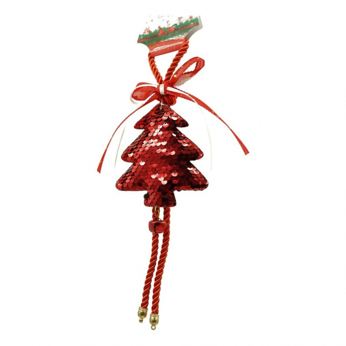 Ornament de brad pom de craciun cu paiete, Flippy, rosu, lemn, 25 cm [1]