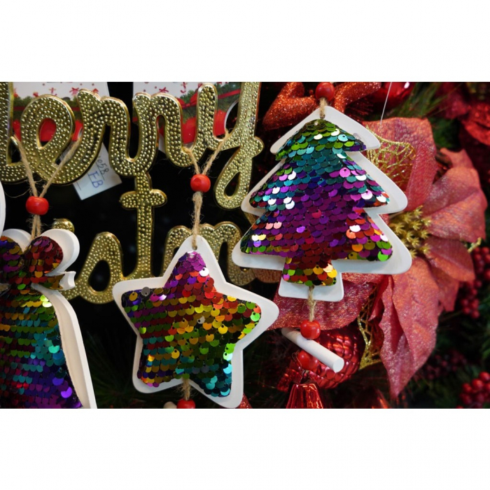 Ornament de brad pom de craciun din paiete, Flippy, multicolor, lemn, 18 cm [6]