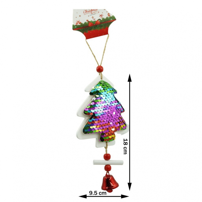 Ornament de brad pom de craciun din paiete, Flippy, multicolor, lemn, 18 cm [3]