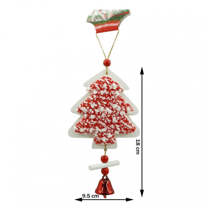 Ornament de brad pom de craciun din tweed, Flippy, alb/rosu, lemn, 18 cm [3]