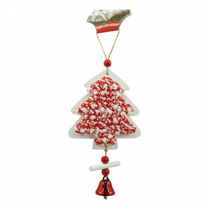 Ornament de brad pom de craciun din tweed, Flippy, alb/rosu, lemn, 18 cm [2]