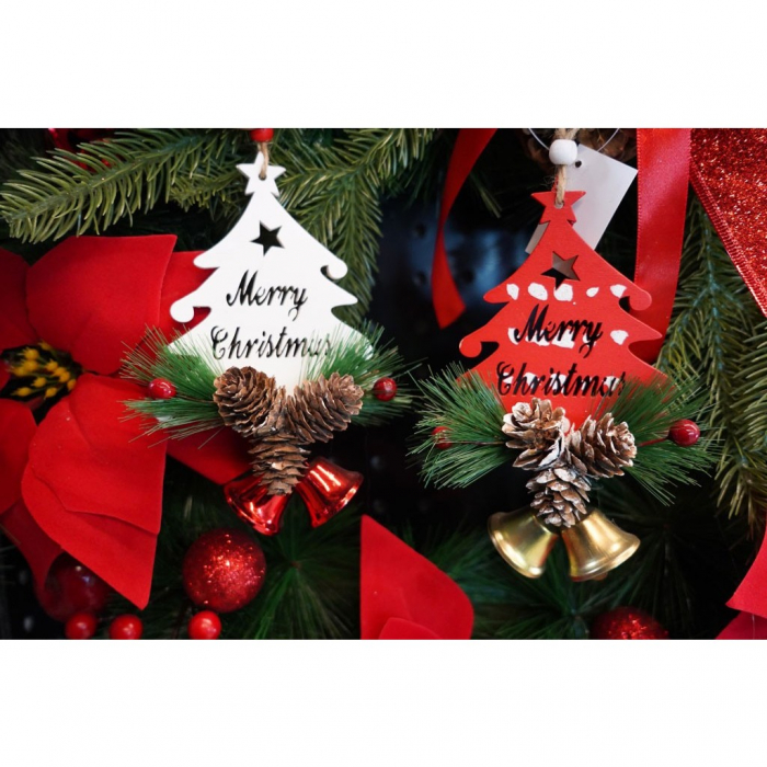Ornament de brad pom de craciun, Flippy, rosu, lemn, 17 cm [6]