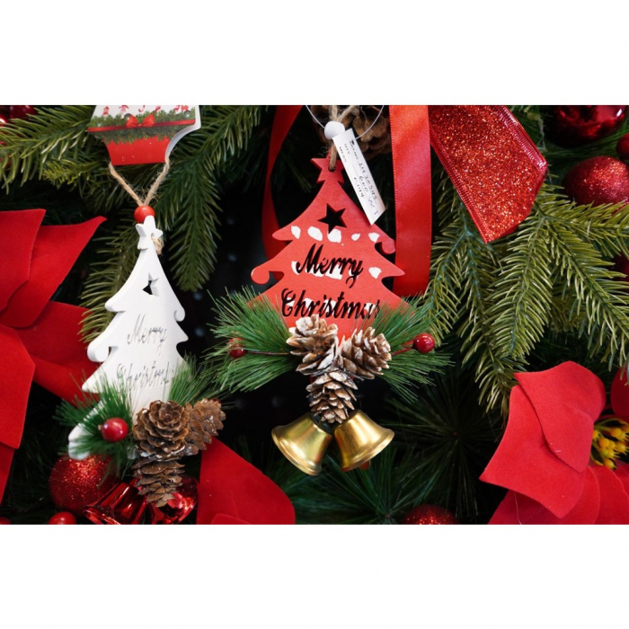 Ornament de brad pom de craciun, Flippy, rosu, lemn, 17 cm [4]