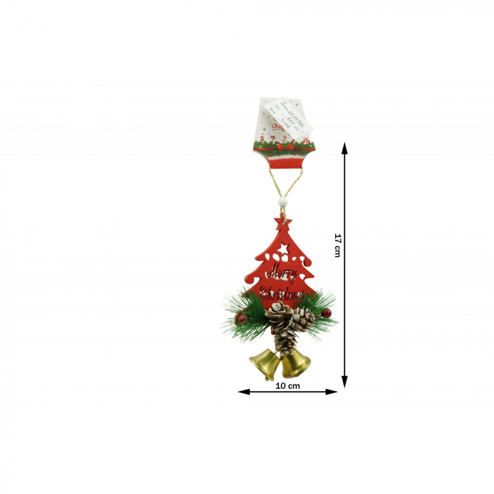 Ornament de brad pom de craciun, Flippy, rosu, lemn, 17 cm [3]