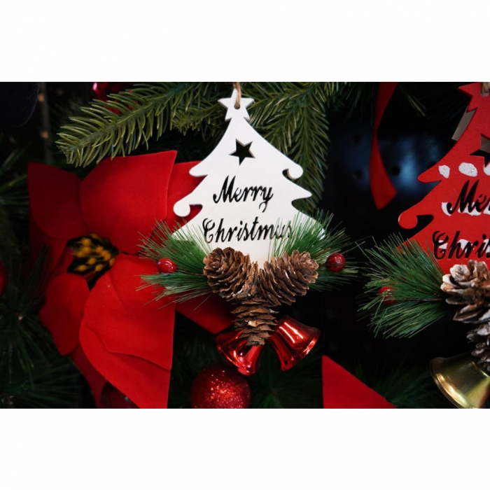 Ornament de brad pom de craciun, Flippy, rosu, lemn, 17 cm [7]