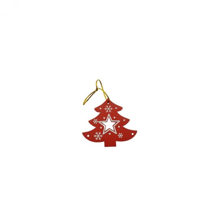 Ornament de brad pom de craciun, Flippy, rosu, lemn, 7.5 cm [1]