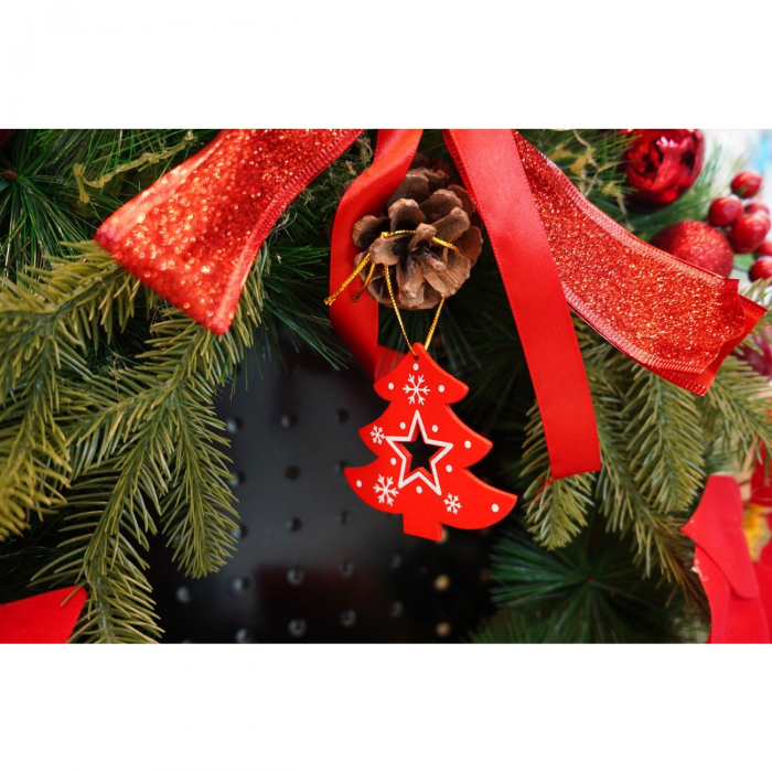 Ornament de brad pom de craciun, Flippy, rosu, lemn, 7.5 cm [3]