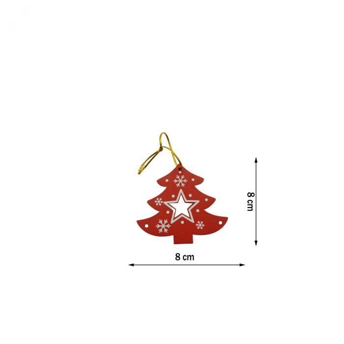 Ornament de brad pom de craciun, Flippy, rosu, lemn, 7.5 cm [4]