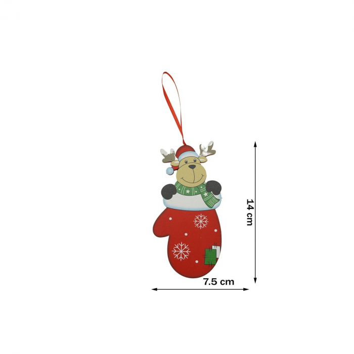Ornament de brad ren in manusa, Flippy, rosu, lemn, 14 cm [5]