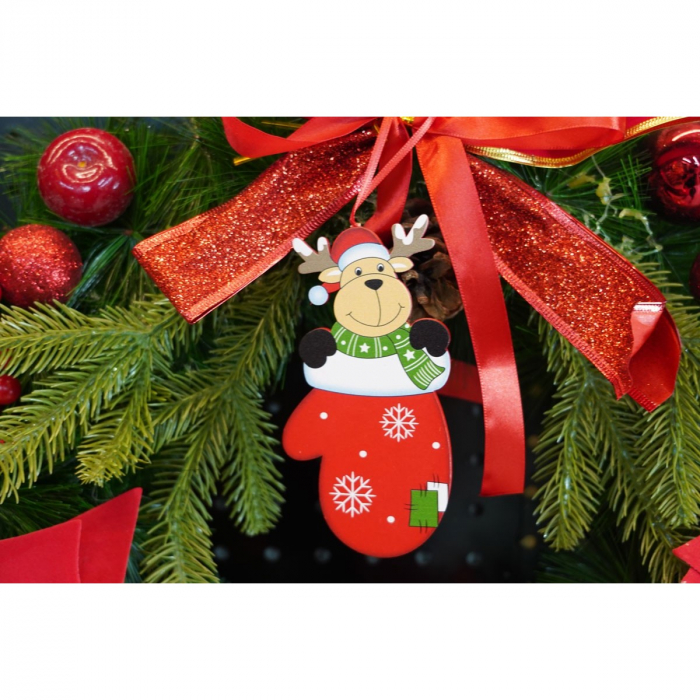 Ornament de brad ren in manusa, Flippy, rosu, lemn, 14 cm [3]