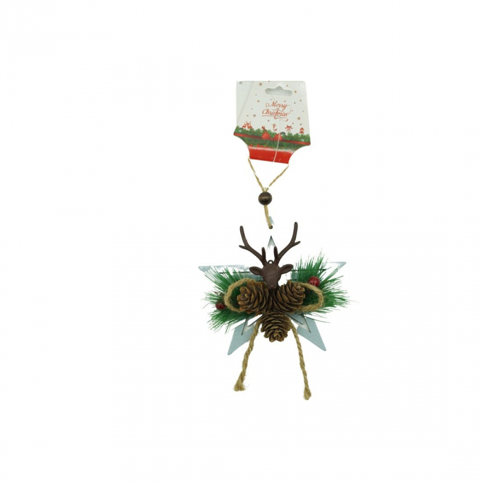 Ornament de brad stea cu cerb, Flippy, multicolor, lemn, 15 cm [2]