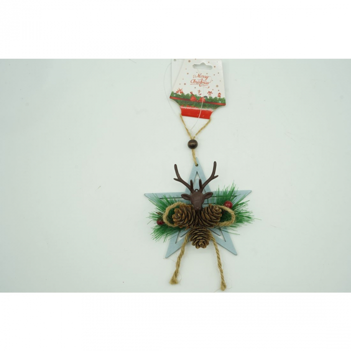 Ornament de brad stea cu cerb, Flippy, multicolor, lemn, 15 cm [4]