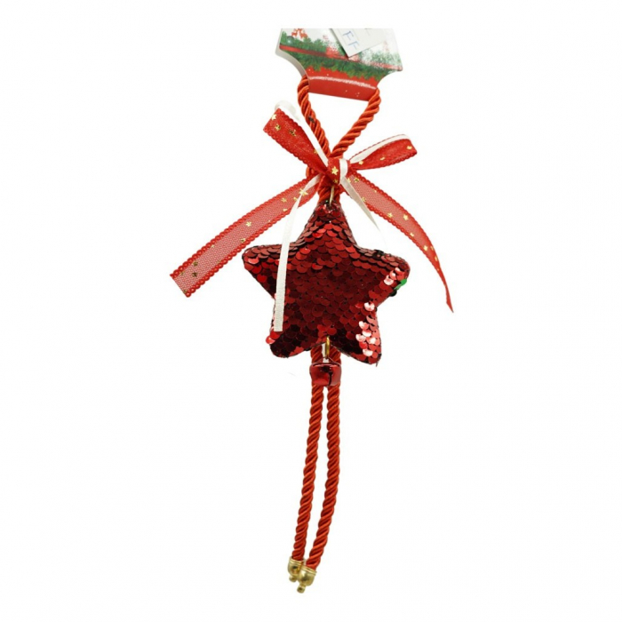 Ornament de brad stea cu paiete, Flippy, rosu, lemn, 25 cm [1]
