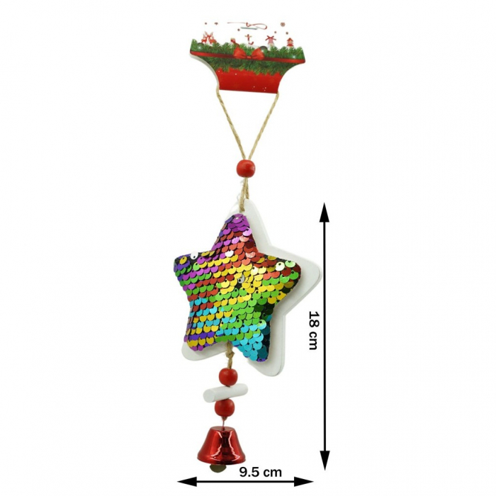 Ornament de brad stea din paiete, Flippy, multicolor, lemn, 18 cm [3]