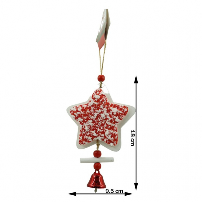 Ornament de brad stea din tweed, Flippy, alb/rosu, lemn, 18 cm [3]
