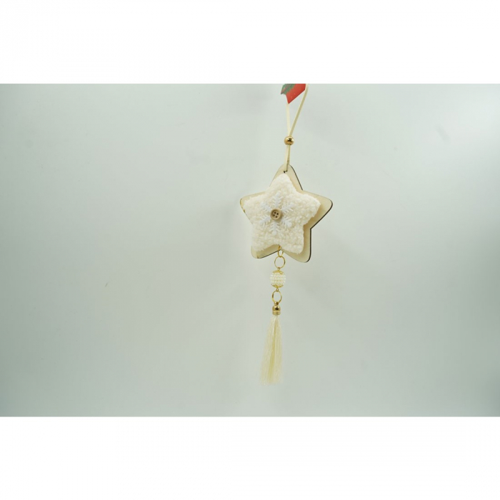 Ornament de brad stea, Flippy, alb, lemn/textil, 25 cm [4]