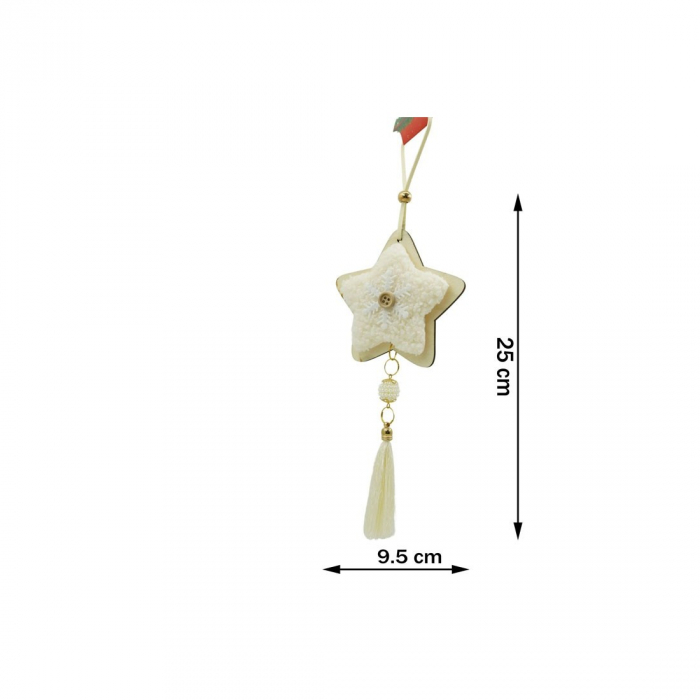 Ornament de brad stea, Flippy, alb, lemn/textil, 25 cm [5]