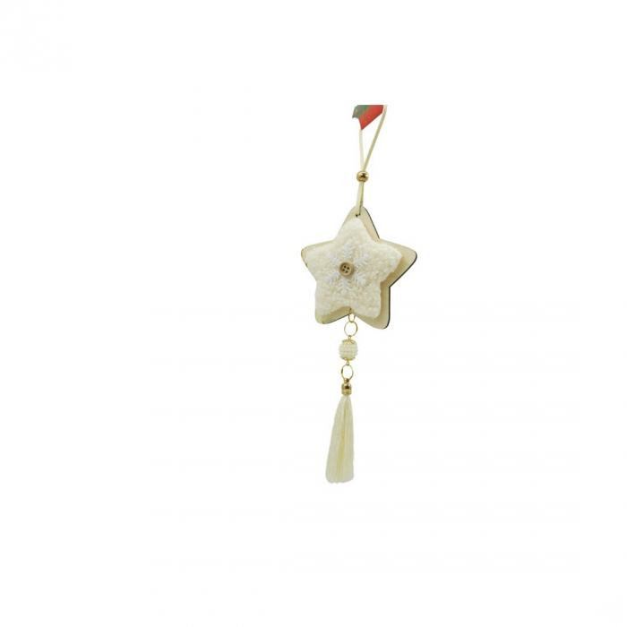 Ornament de brad stea, Flippy, alb, lemn/textil, 25 cm [2]