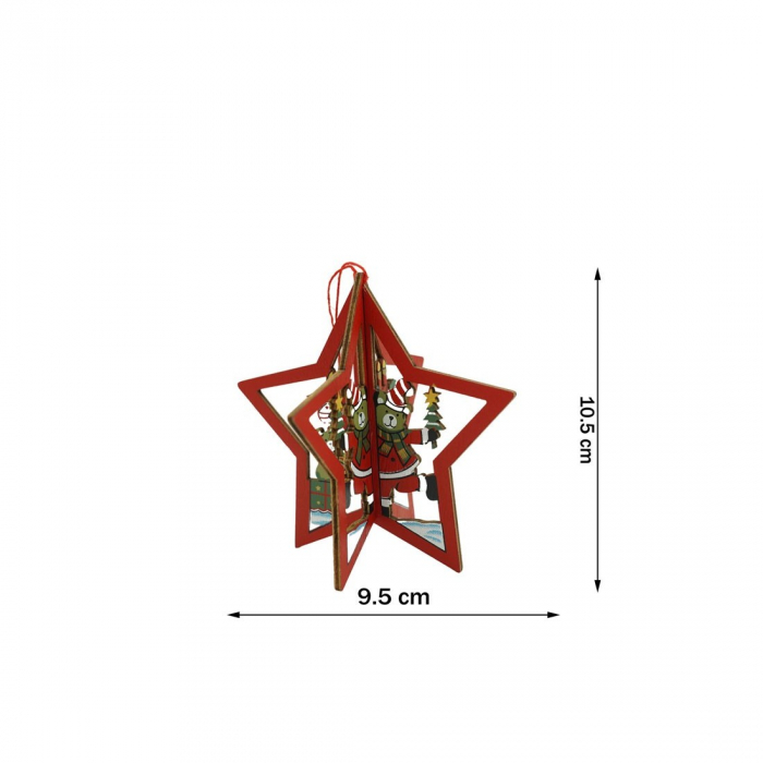 Ornament de brad stea, Flippy, multicolor, lemn, 10.5x9.5 cm [6]