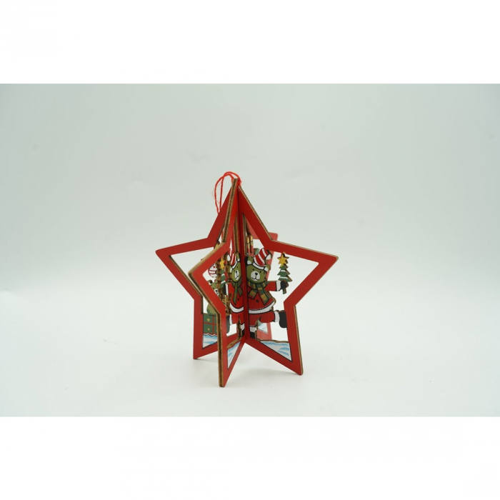 Ornament de brad stea, Flippy, multicolor, lemn, 10.5x9.5 cm [5]
