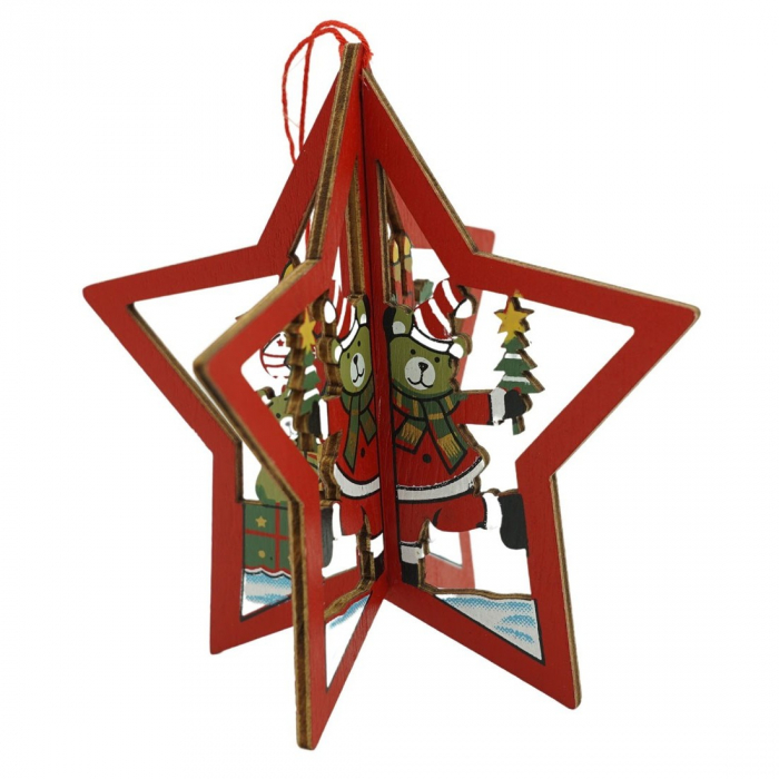 Ornament de brad stea, Flippy, multicolor, lemn, 10.5x9.5 cm [2]