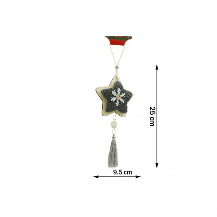Ornament de brad stea, Flippy, negru, lemn/textil, 25 cm [4]