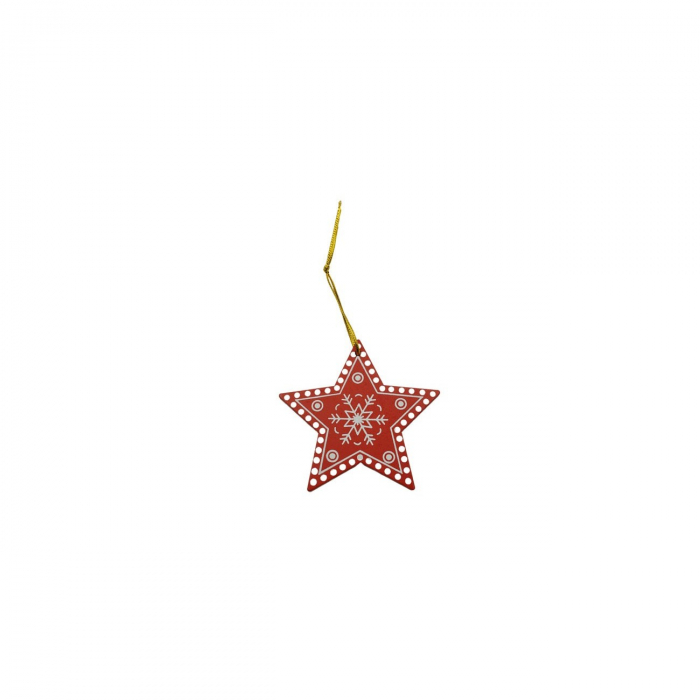 Ornament de brad stea, Flippy, rosu, lemn, 7.5 cm [2]
