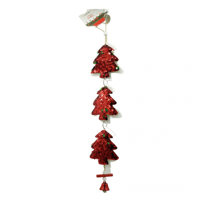 Ornament de brad trei brazi cu paiete, Flippy, rosu, lemn, 36 cm [5]