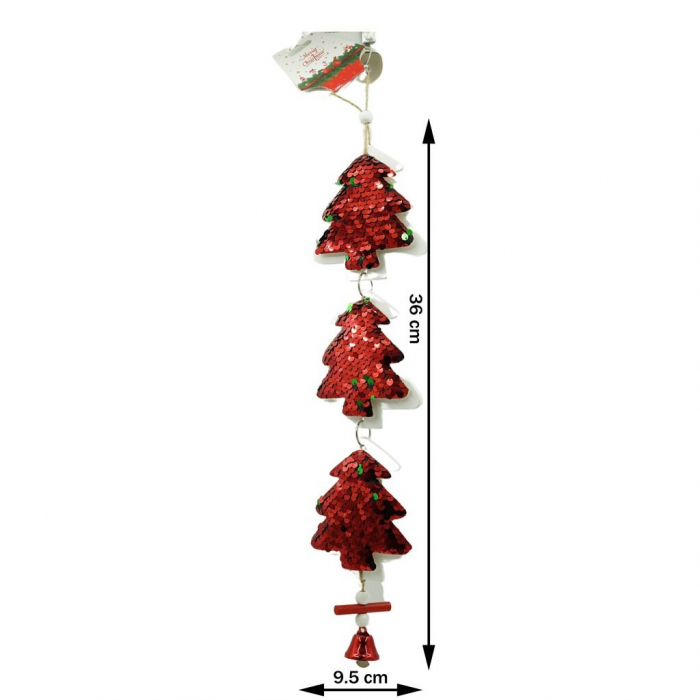 Ornament de brad trei brazi cu paiete, Flippy, rosu, lemn, 36 cm [6]