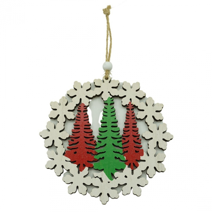 Ornament de brad trei brazi, Flippy, multicolor, lemn, 12 cm [1]