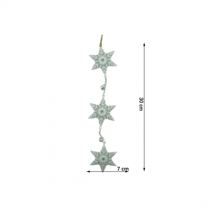 Ornament de brad trei fulgi de nea, Flippy, alb, metal, 30 cm [6]