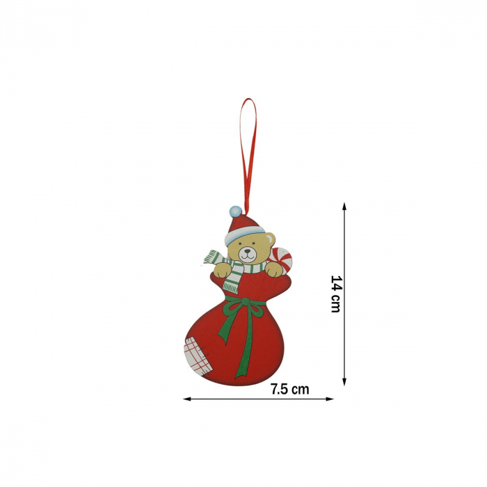 Ornament de brad ursulet, Flippy, rosu, lemn, 14 cm [4]