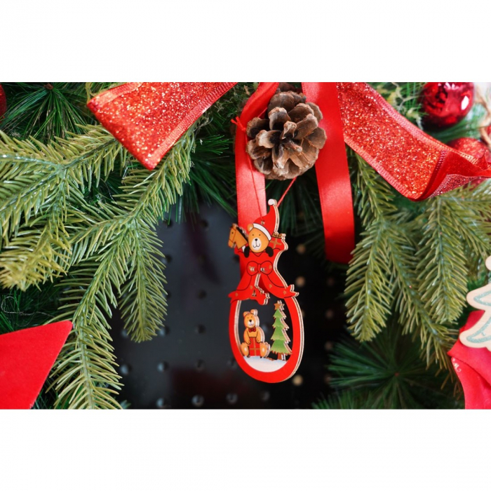 Ornament de brad ursuleti, Flippy, multicolor, lemn, 10 cm [3]