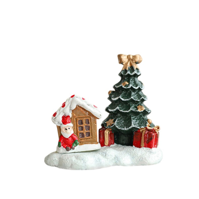 Ornament de Craciun din Rasina pentru Decor, Flippy, Model Casuta cu Brad, Decoratiune de Birou pentru Craciun, 6.5 x 6.5 x 4 cm, Rosu Verde [3]