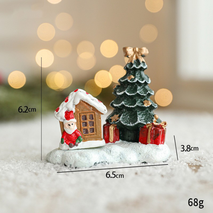 Ornament de Craciun din Rasina pentru Decor, Flippy, Model Casuta cu Brad, Decoratiune de Birou pentru Craciun, 6.5 x 6.5 x 4 cm, Rosu Verde [2]