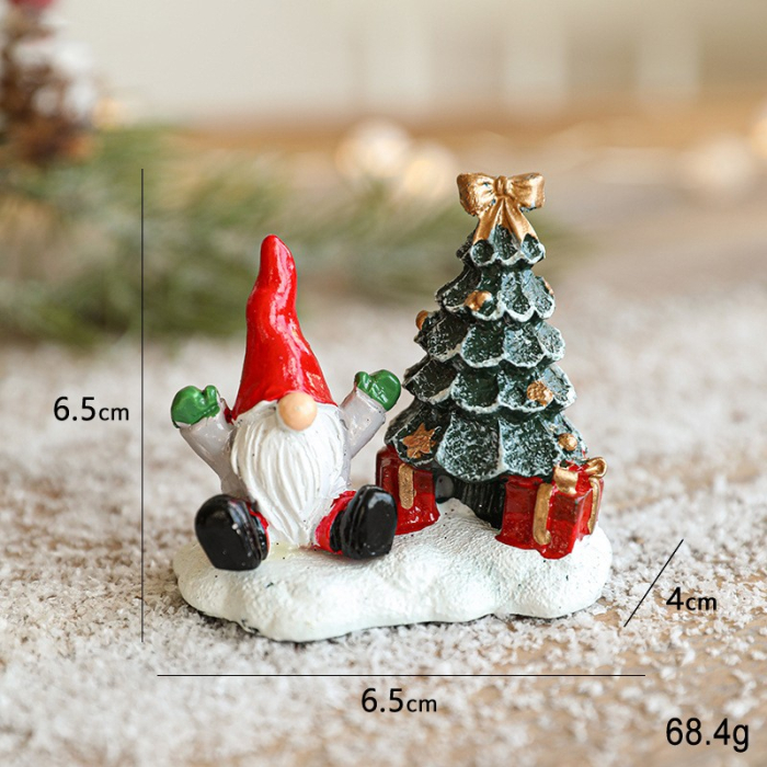Ornament de Craciun din Rasina pentru Decor, Flippy, Model Mss Craciun cu Brad, Decoratiune de Birou pentru Craciun, 6.5 x 6.5 x 4 cm, Rosu Alb Verde [2]