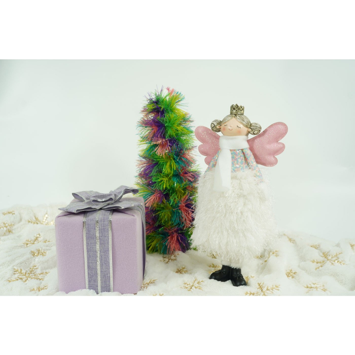 Ornament de Craciun ingeras, Flippy, alb, textil, 26 cm [4]