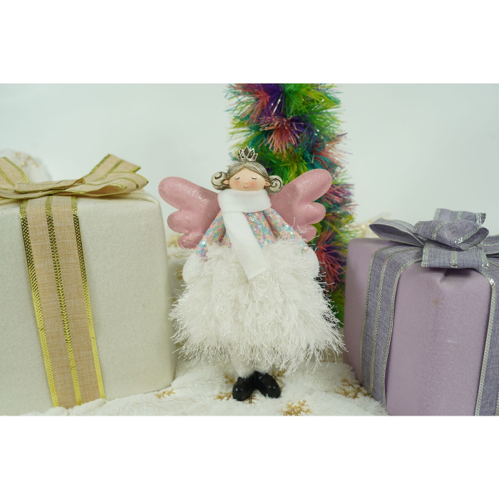 Ornament de Craciun ingeras, Flippy, alb, textil, 34 cm [10]