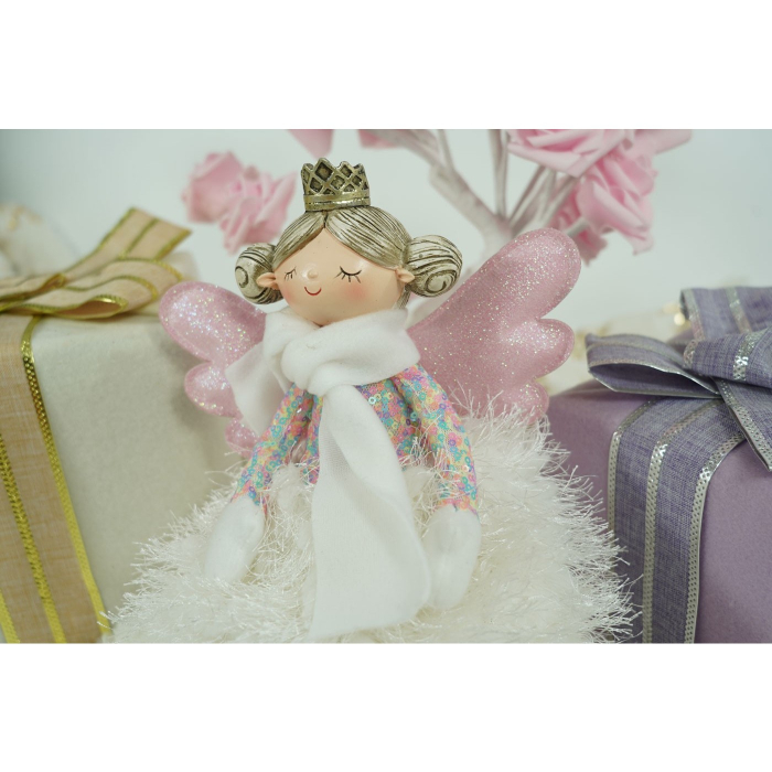 Ornament de Craciun ingeras, Flippy, alb, textil, 37 cm [14]