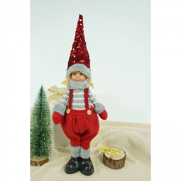 Ornament de Craciun papusa, Flippy, rosu/gri, textil, 58 cm [4]