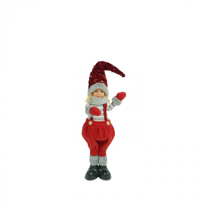 Ornament de Craciun papusa, Flippy, rosu/gri, textil, 58 cm [2]