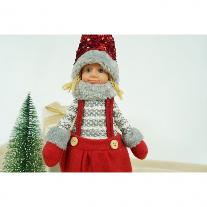 Ornament de Craciun papusa, Flippy, rosu/gri, textil, 58 cm [5]