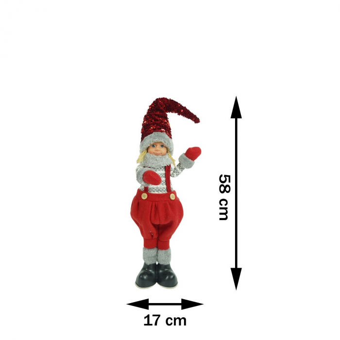 Ornament de Craciun papusa, Flippy, rosu/gri, textil, 58 cm [15]