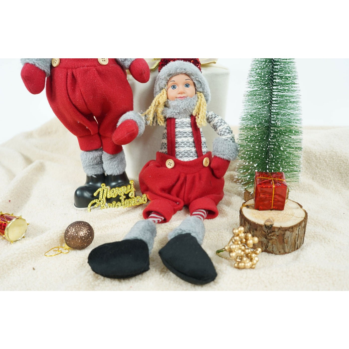 Ornament de Craciun papusa, Flippy, rosu/gri, textil, 62 cm [9]