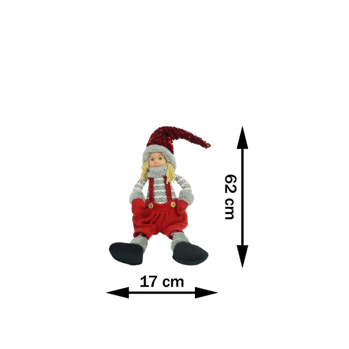 Ornament de Craciun papusa, Flippy, rosu/gri, textil, 62 cm [11]